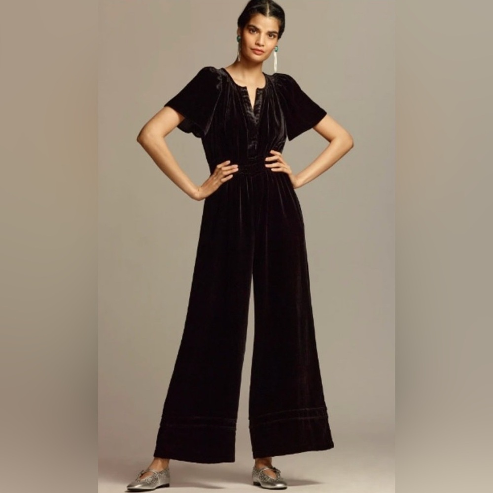 Anthropologie Black Velvet Jumpsuit
